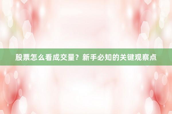 股票怎么看成交量？新手必知的关键观察点