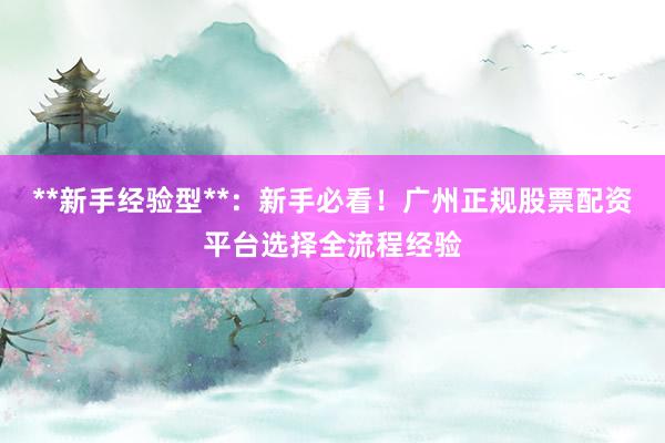 **新手经验型**：新手必看！广州正规股票配资平台选择全流程经验