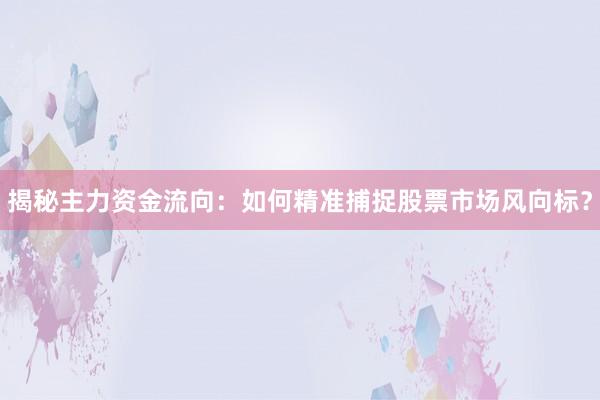 揭秘主力资金流向：如何精准捕捉股票市场风向标？
