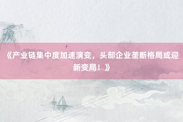 《产业链集中度加速演变，头部企业垄断格局或迎新变局！》